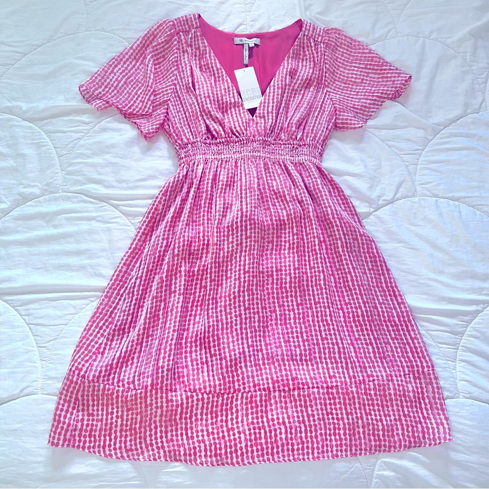 BCBGeration- Pink Salmon Polkadot Stripe Dress